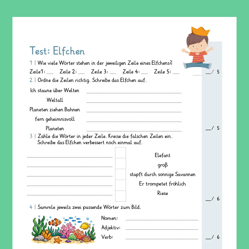 Königspaket: Gedichtform Elfchen - inklusive Test