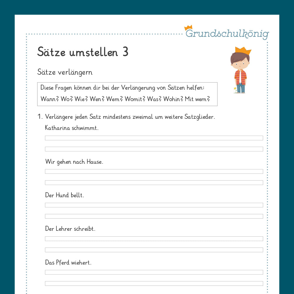 Königspaket: Satzglieder (Sätze umstellen) (Deutsch, 3. Klasse) - inklusive Test!