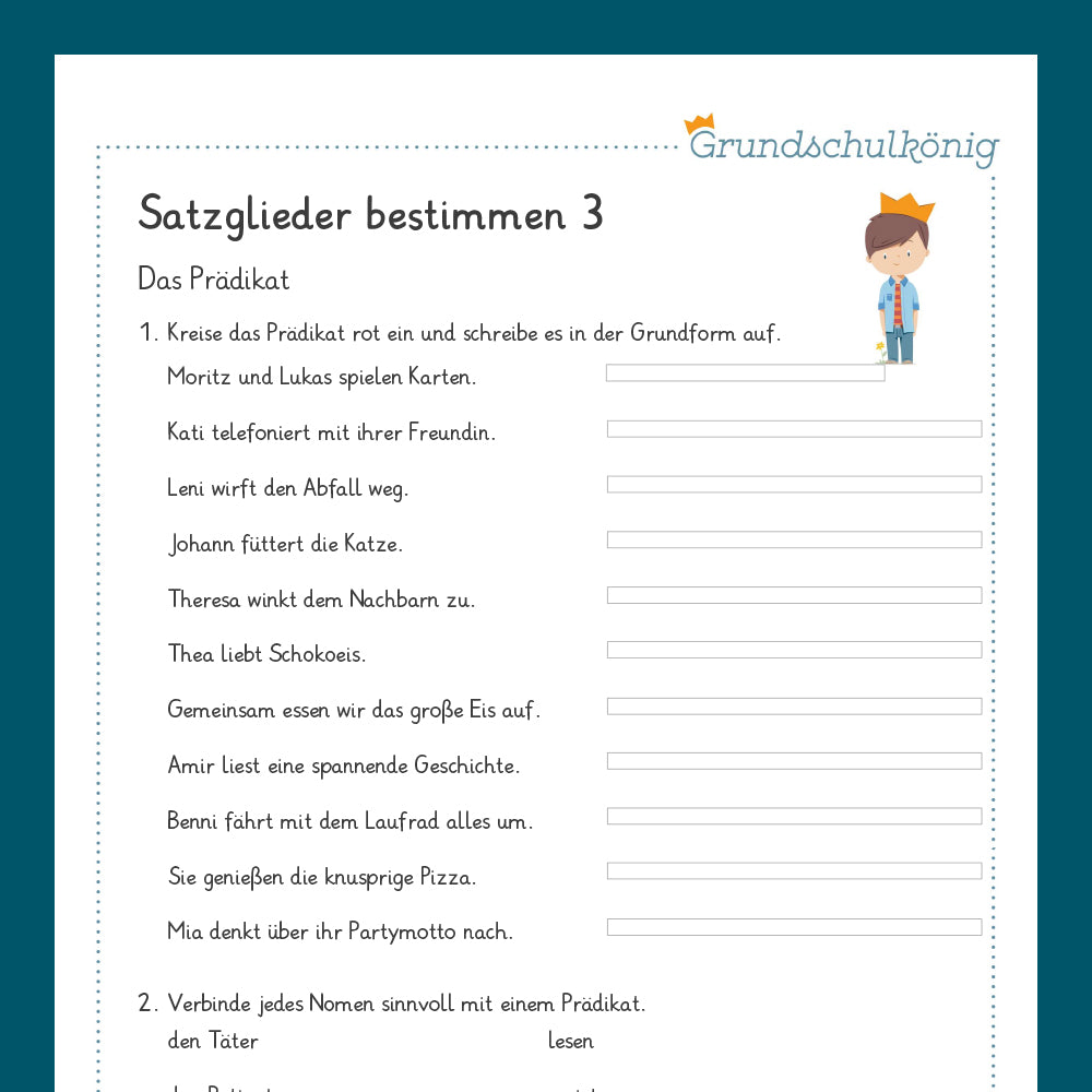 Königspaket: Satzglieder bestimmen (Deutsch, 3. Klasse) - inklusive Test!