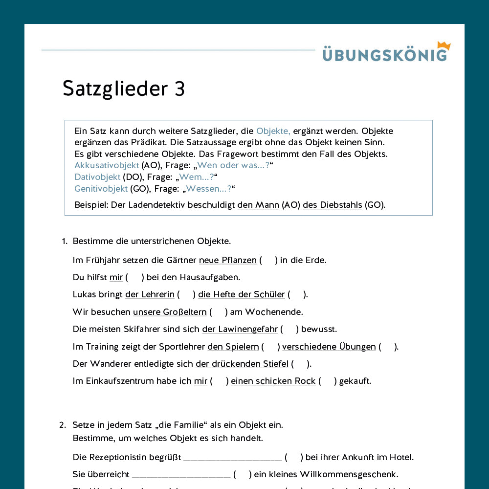 Königspaket: Satzglieder (Deutsch, 5. Klasse) - inklusive Test
