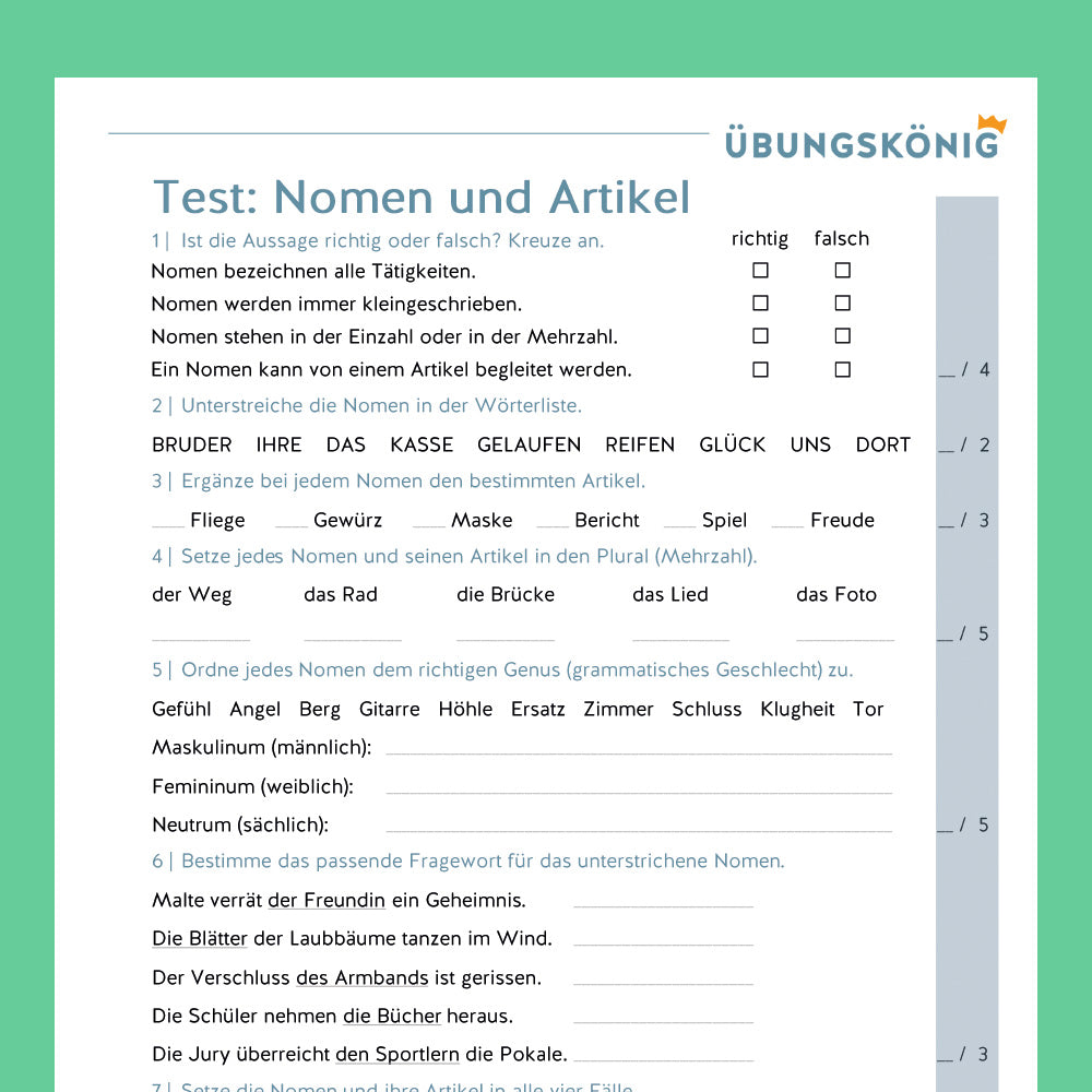 King's package: Nouns (German, Word Types) - including test