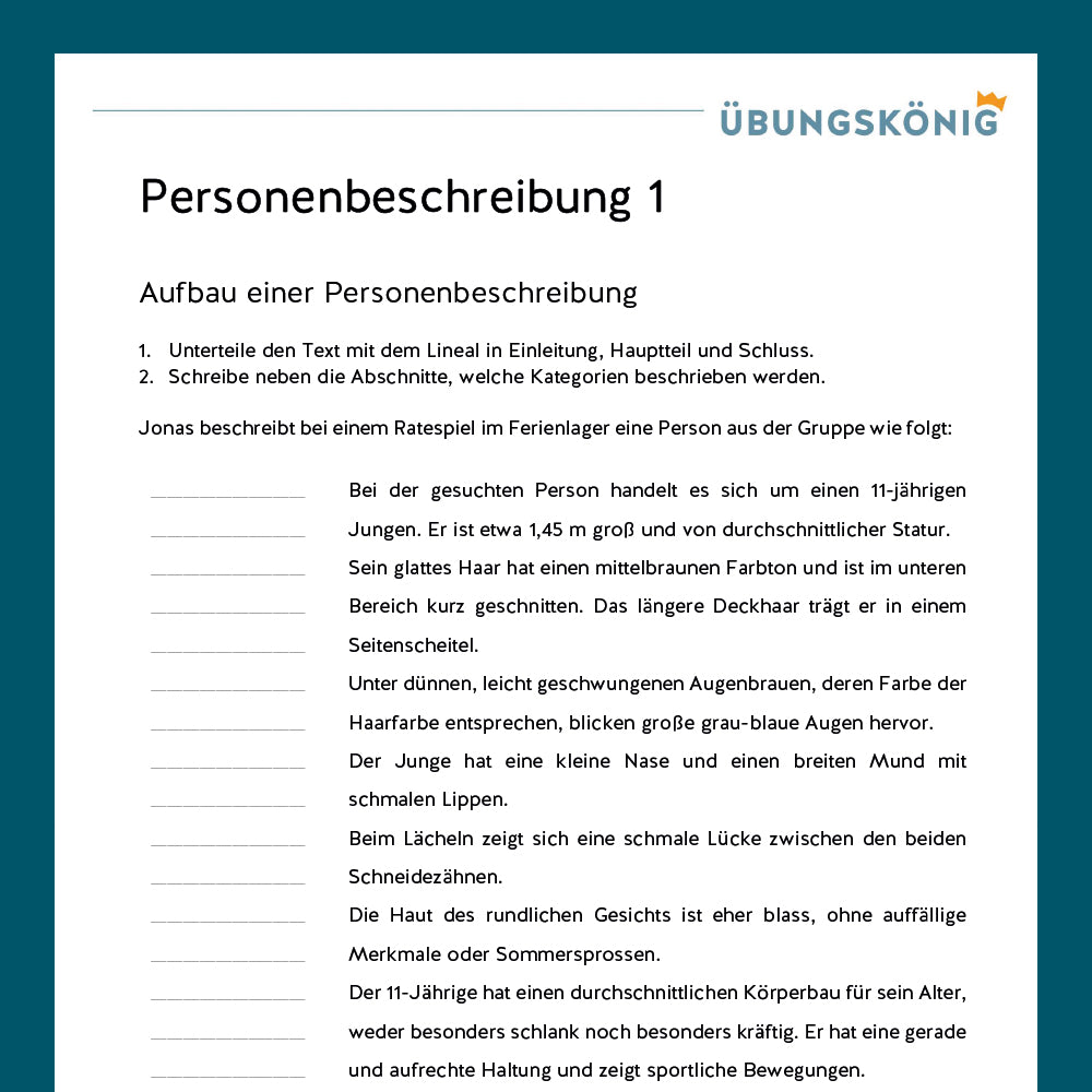 Königspaket: Personenbeschreibung (Deutsch, 5. Klasse) - inklusive Test!