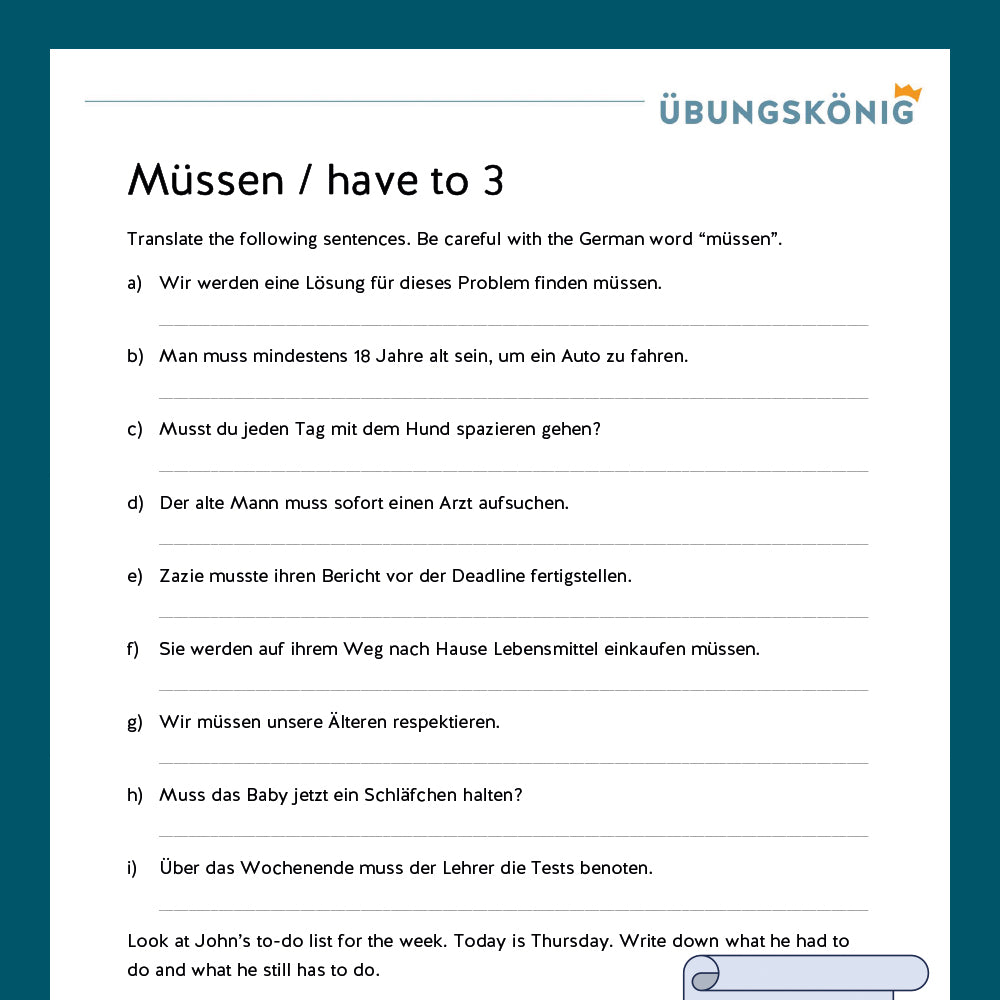King's package: Have to / must (English, 6th grade) - including test!