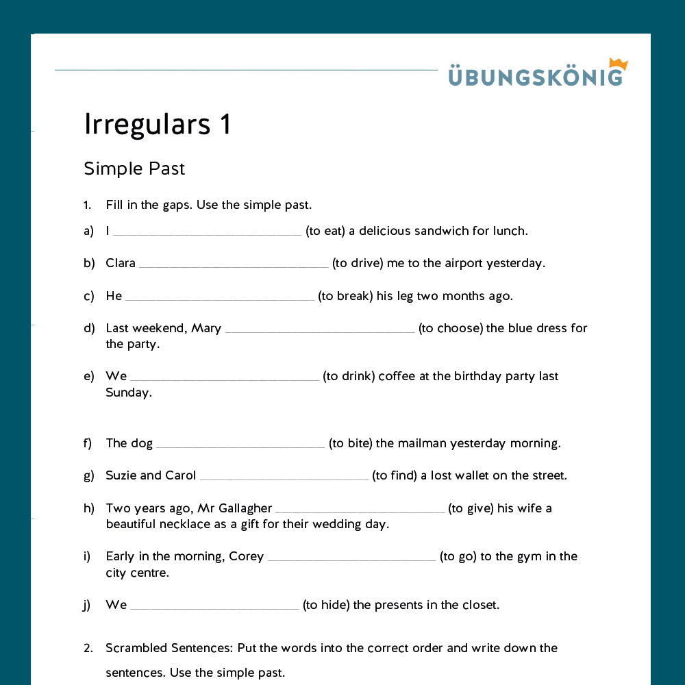 Königspaket: Irregular Verbs / gemischte Übungen (Englisch, 6. Klasse) - inklusive Test!