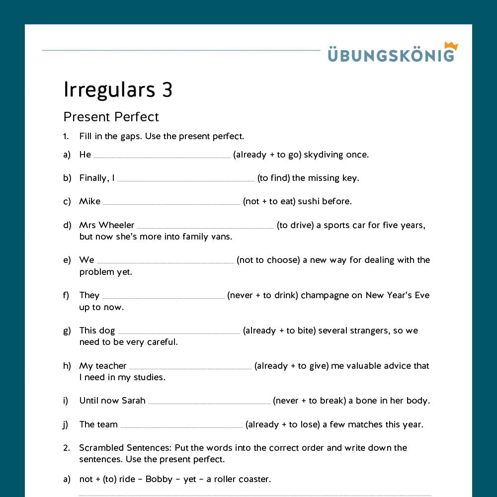 Königspaket: Irregular Verbs / gemischte Übungen (Englisch, 6. Klasse) - inklusive Test!