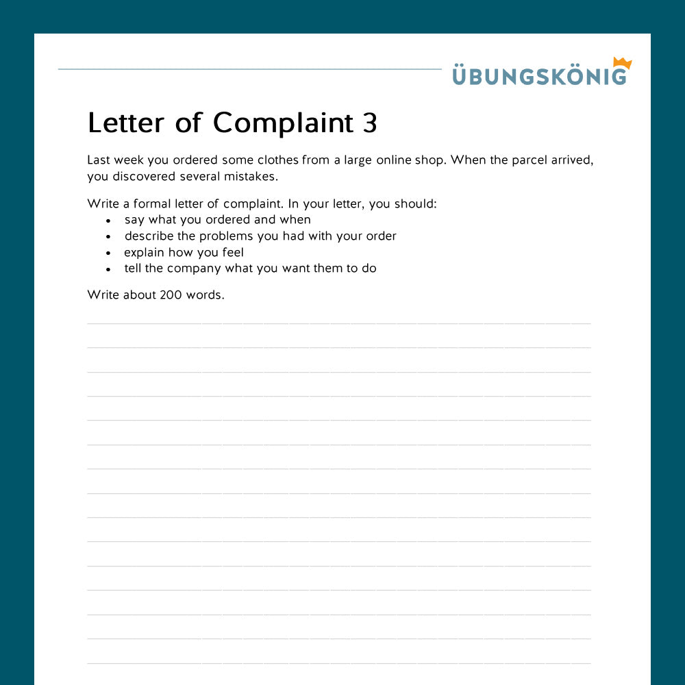 Königspaket: Guided Writing - Letter of Complaint (Englisch, 7. Klasse)