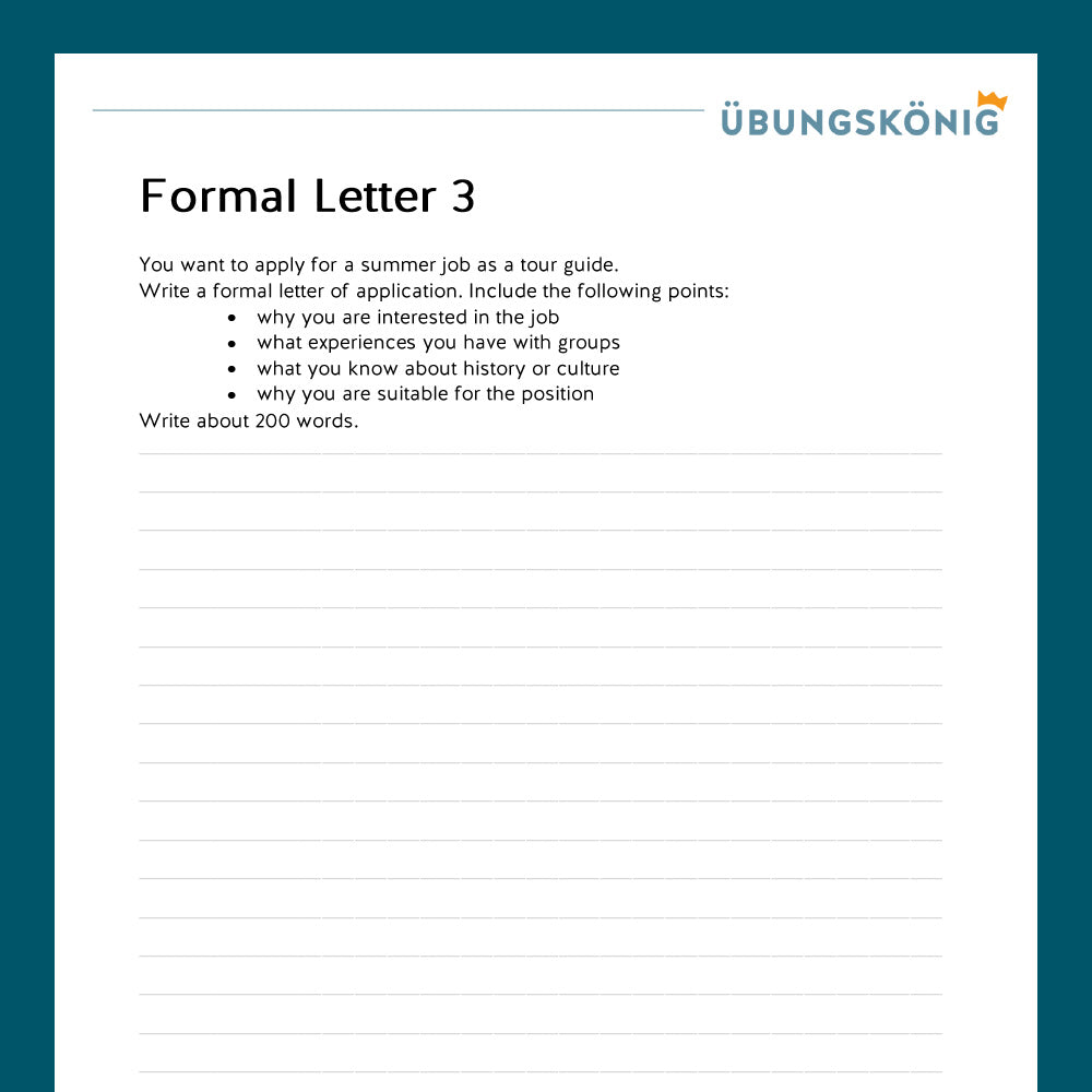 Königspaket: Guided Writing - Formal Letter (Englisch, 7. Klasse)