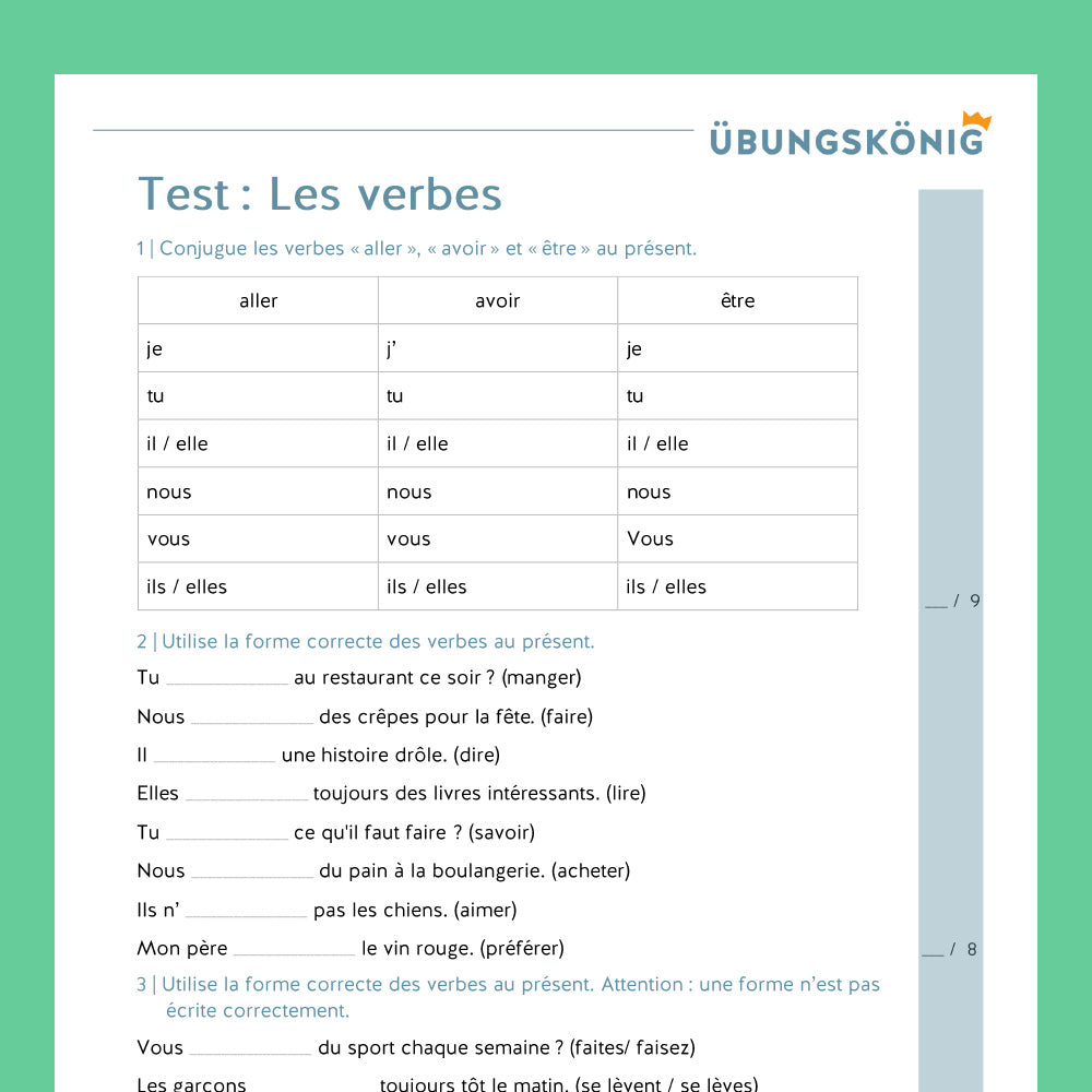 Königspaket: Les Verbes / Verben - Konjugationen (Französisch, 1. Lernjahr) - inklusive Test