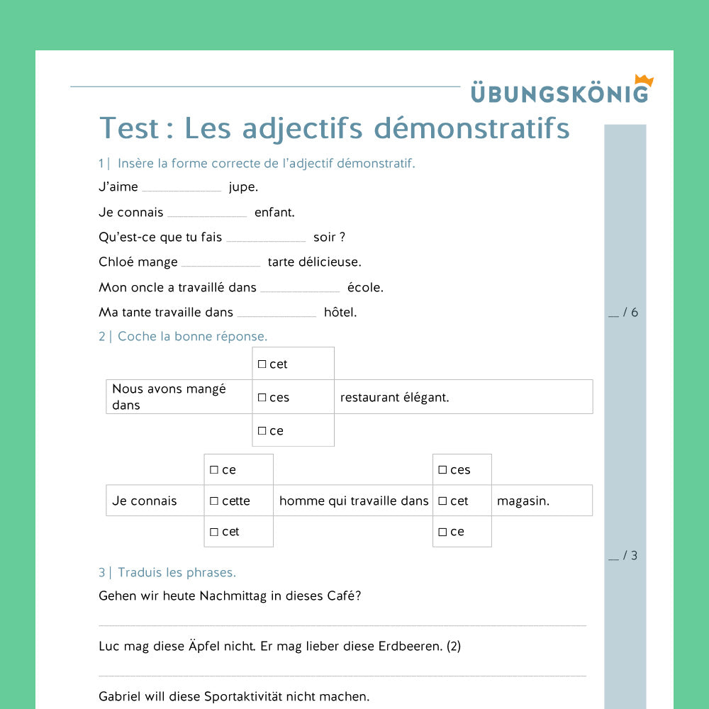 Königspaket: Demonstrativbegleiter (Französisch, 2. Lernjahr) - inklusive Test