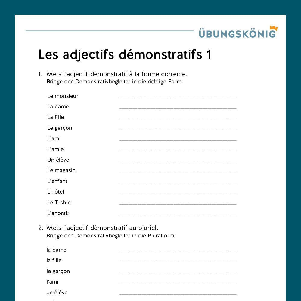 Königspaket: Demonstrativbegleiter (Französisch, 2. Lernjahr) - inklusive Test