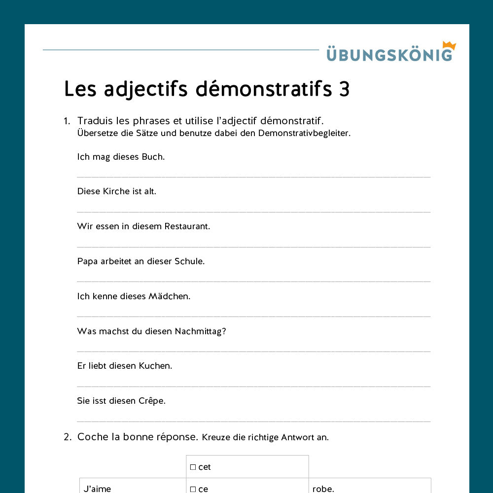 Königspaket: Demonstrativbegleiter (Französisch, 2. Lernjahr) - inklusive Test
