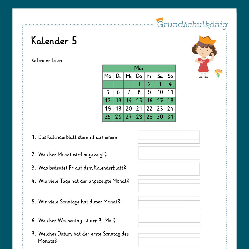 Königspaket: Kalender (Sachkunde, 2. Klasse) - inklusive Test