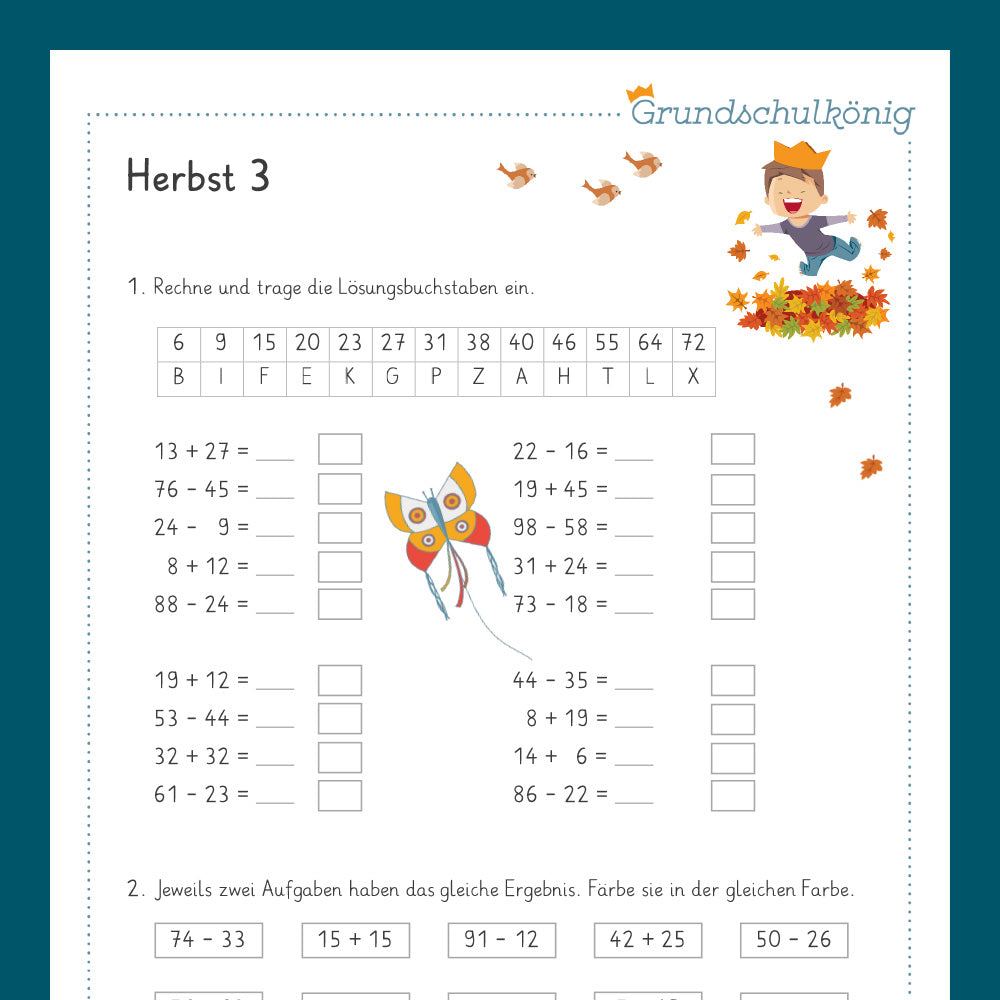 Königspaket: Herbst - Mathe (2. Klasse)