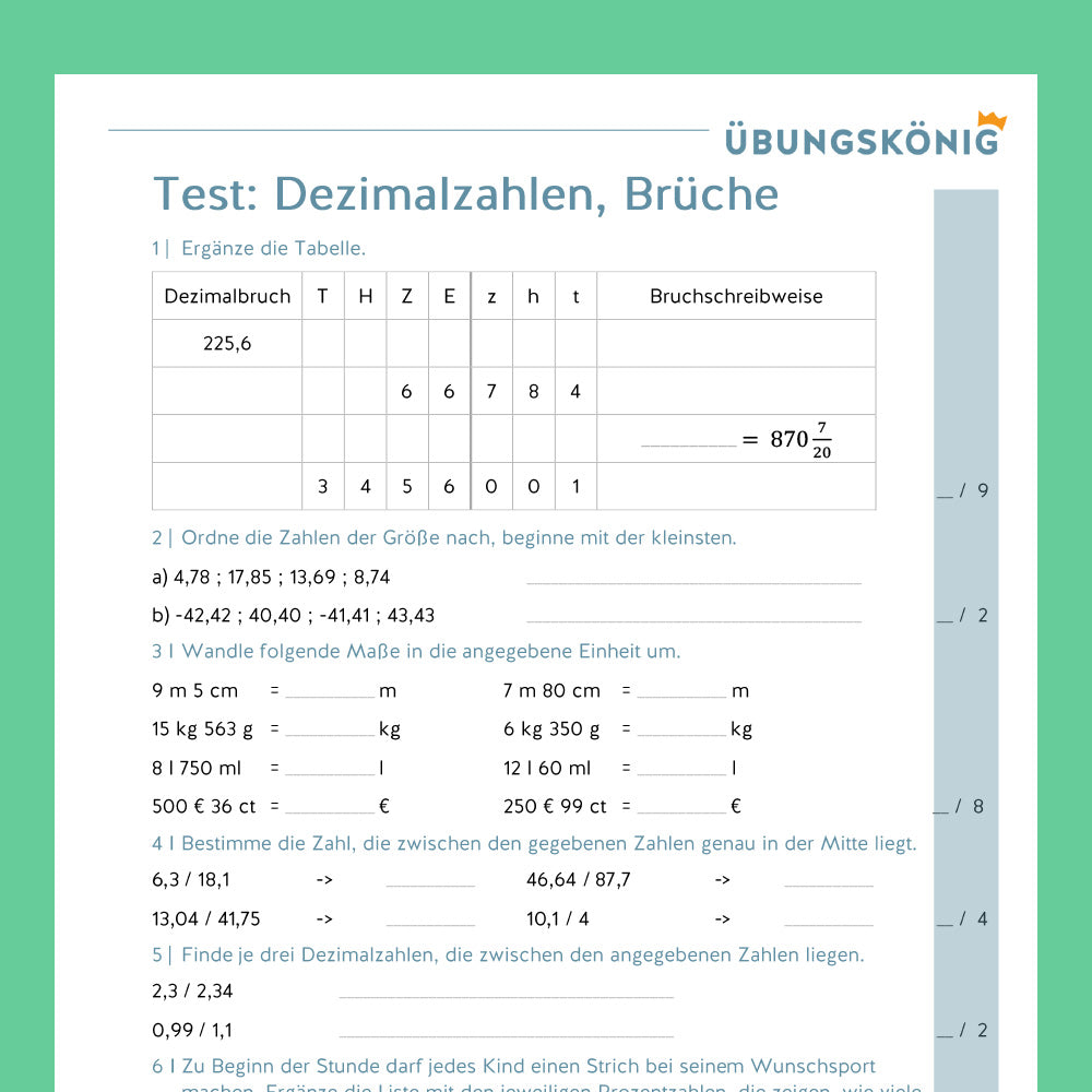 Königspaket: Dezimalzahlen (Mathe, 6. Klasse) - inklusive Test