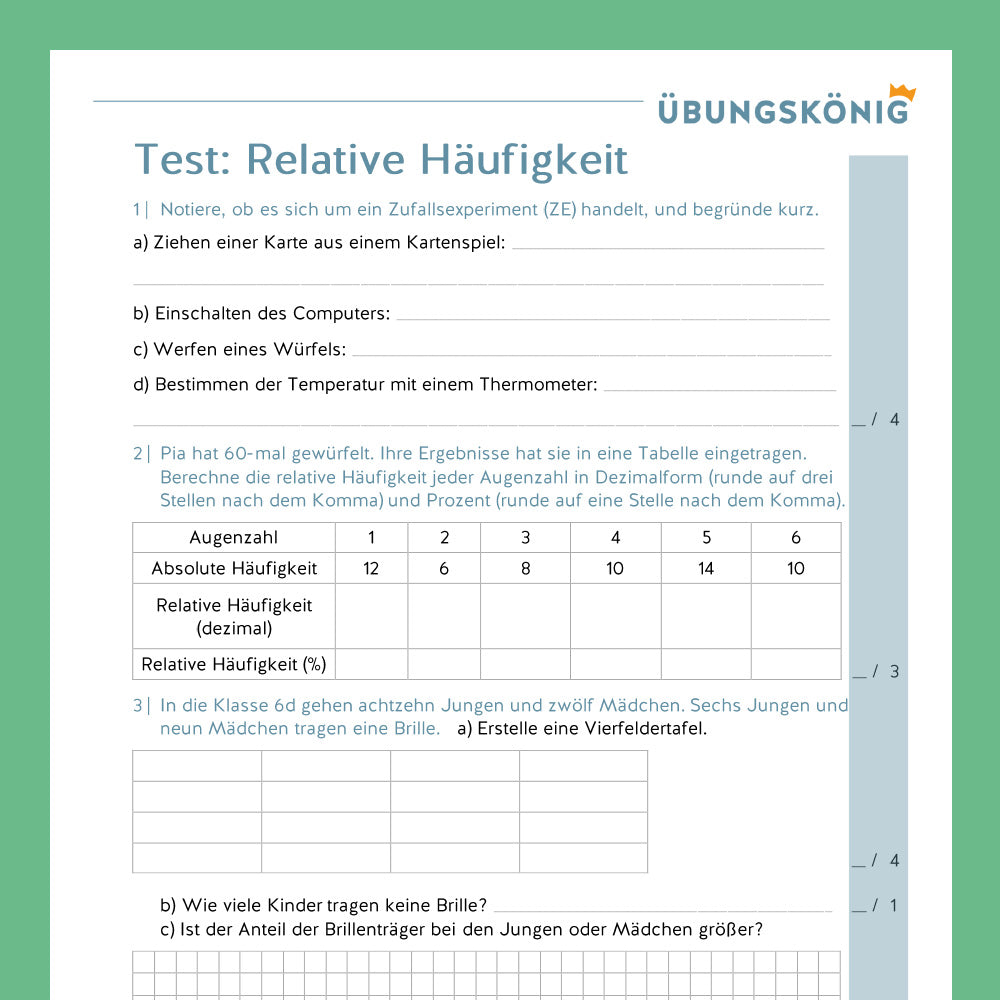 Königspaket: Relative Häufigkeit (Mathe, 6. Klasse) - inklusive Test