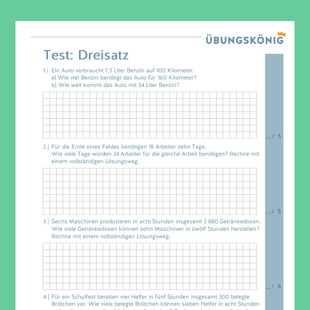 Königspaket: Dreisatz (Mathe, 7. Klasse) - inklusive Test
