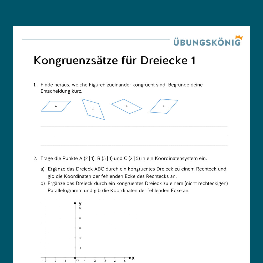 Königspaket: Kongruenzsätze für Dreiecke (Mathe, 7. Klasse)