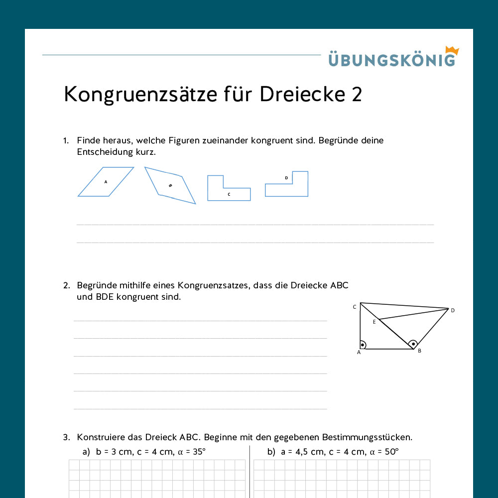 Königspaket: Kongruenzsätze für Dreiecke (Mathe, 7. Klasse)