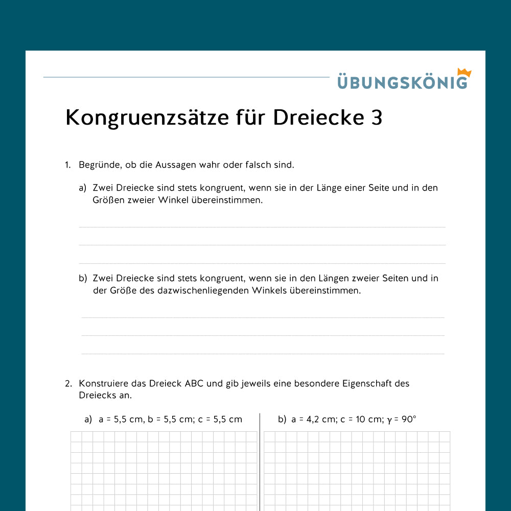 Königspaket: Kongruenzsätze für Dreiecke (Mathe, 7. Klasse)