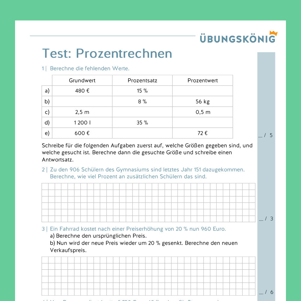 Königspaket: Prozentrechnung (Mathe, 7. Klasse) - inklusive Test