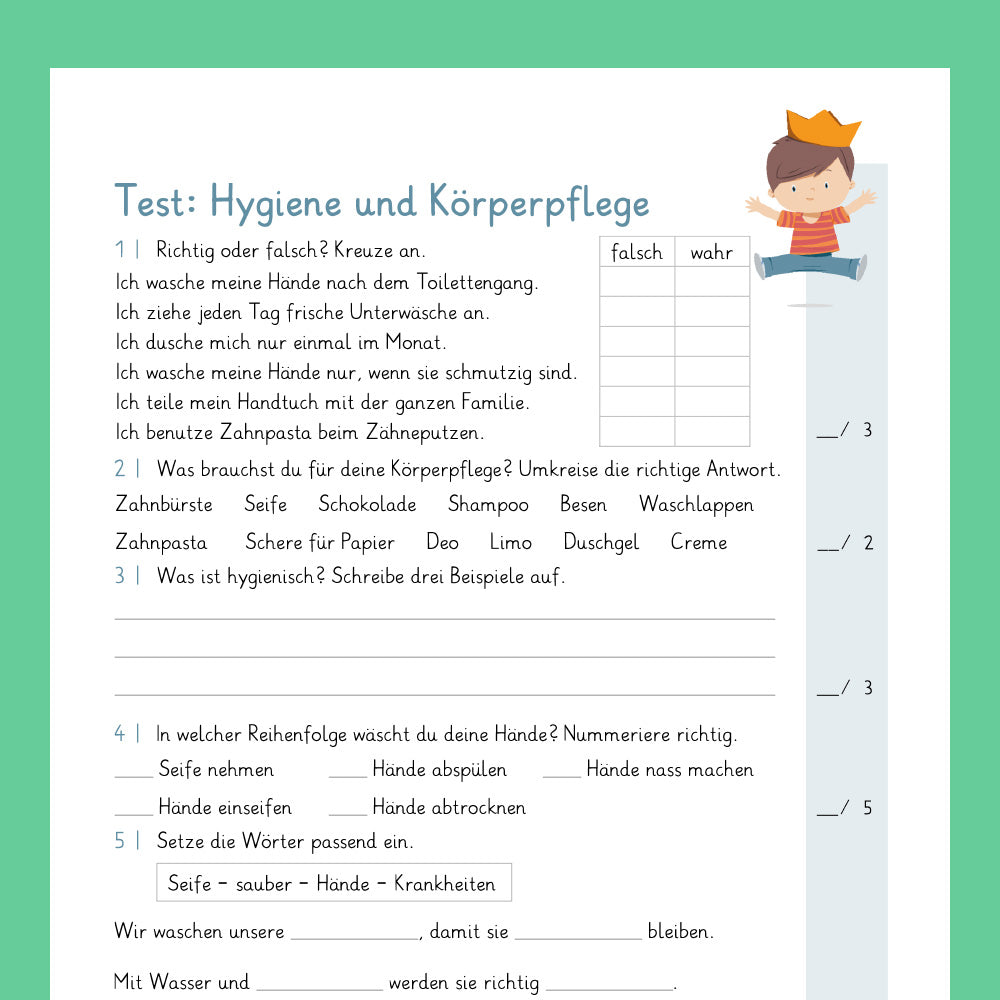 Königspaket: Hygiene und Körperpflege (Sachkunde) - inklusive Test