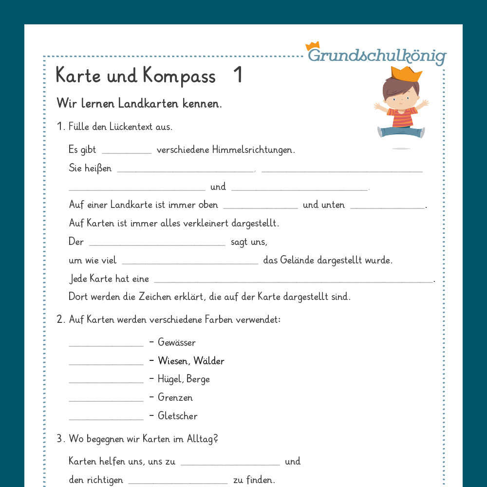 Königspaket: Landkarte & Kompass (Sachkunde, 3. & 4. Klasse) - inklusive Test