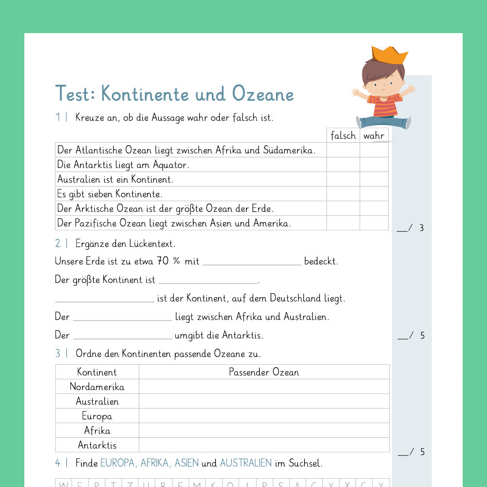 Königspaket: Kontinente und Ozeane (Sachkunde) - inklusive Test