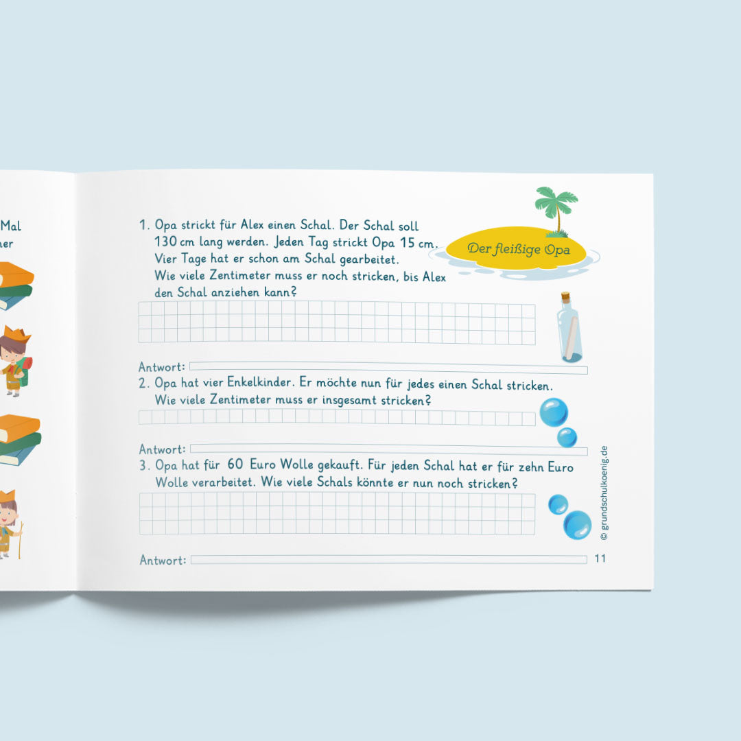 Lerninsel - Sachaufgaben Zahlenraum 1 000 (Mathe, 3. Klasse)