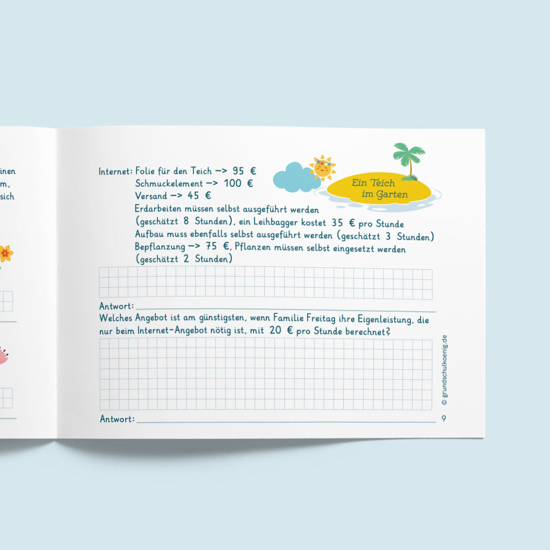 Lerninsel - Sachaufgaben Zahlenraum 10 000 (Mathe, 4. Klasse)