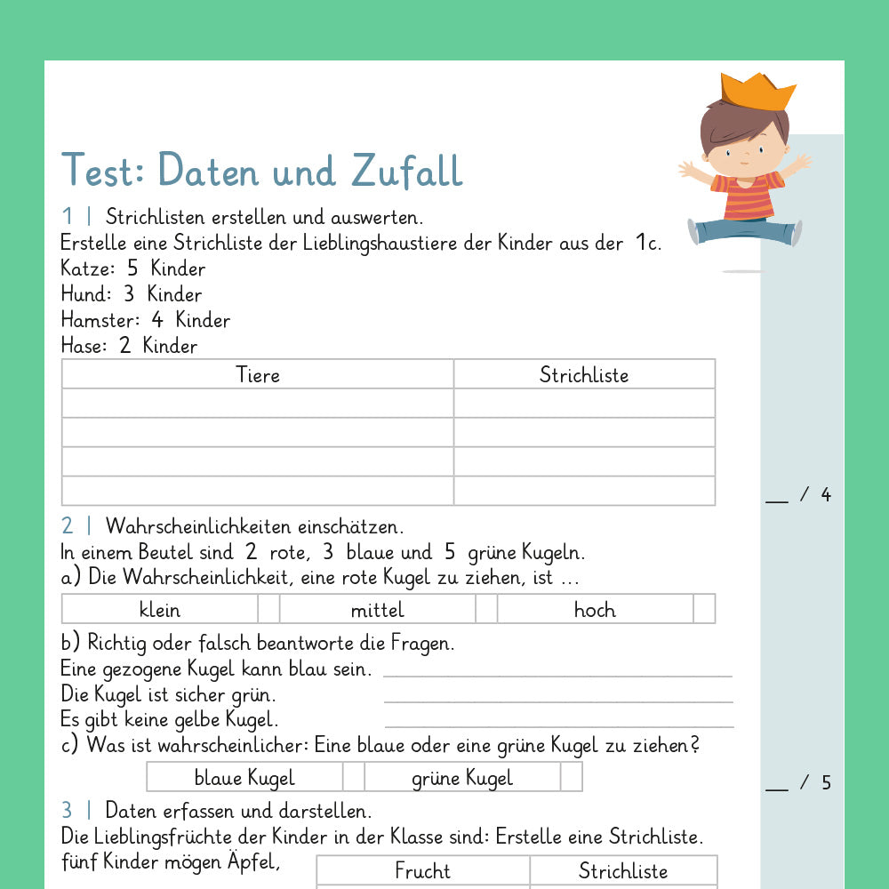 Königspaket: Daten und Zufall (Mathe, 1. Klasse) - inklusive Test