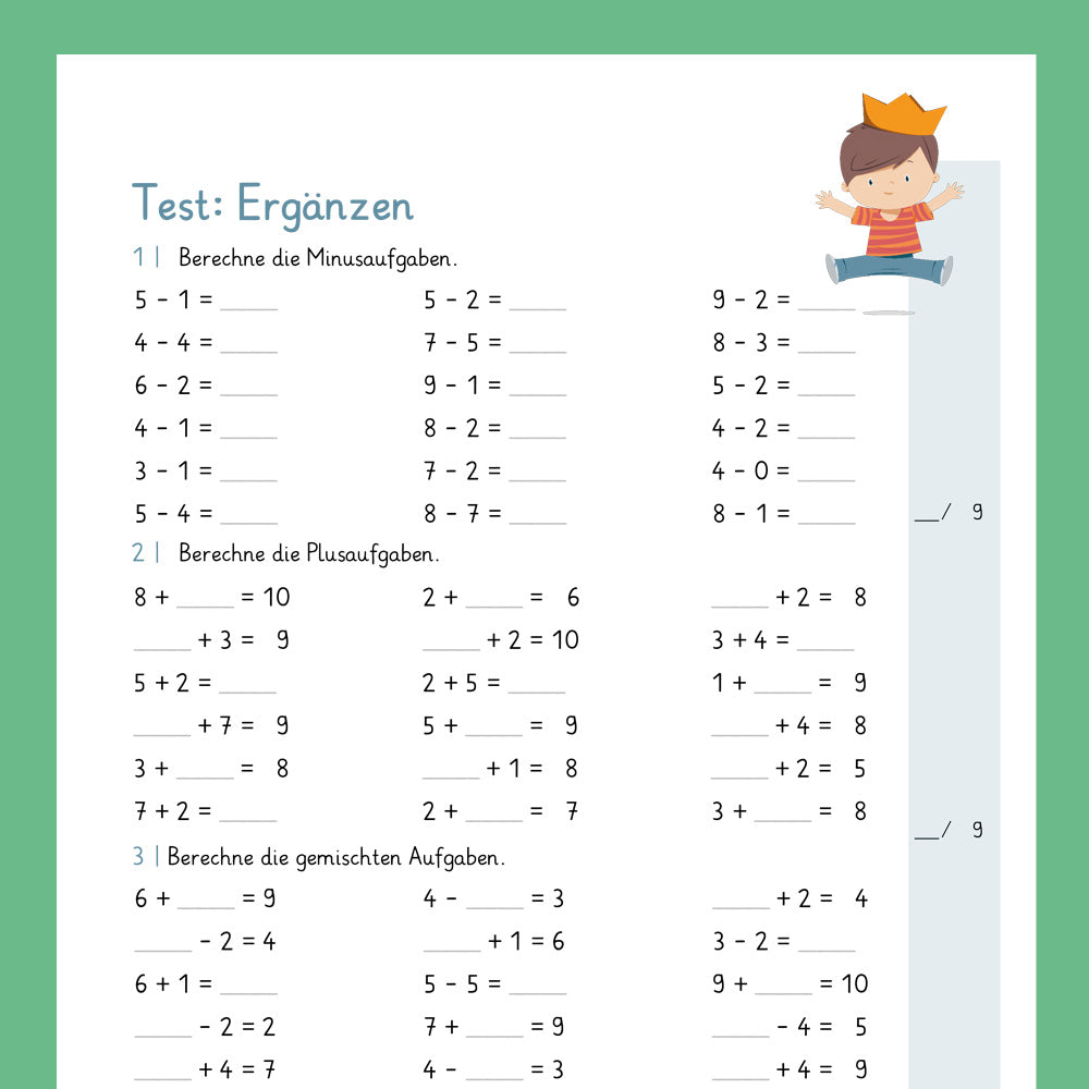 Königspaket: Ergänzen im Zahlenraum 10 (Mathe, 1. Klasse) - inklusive Test