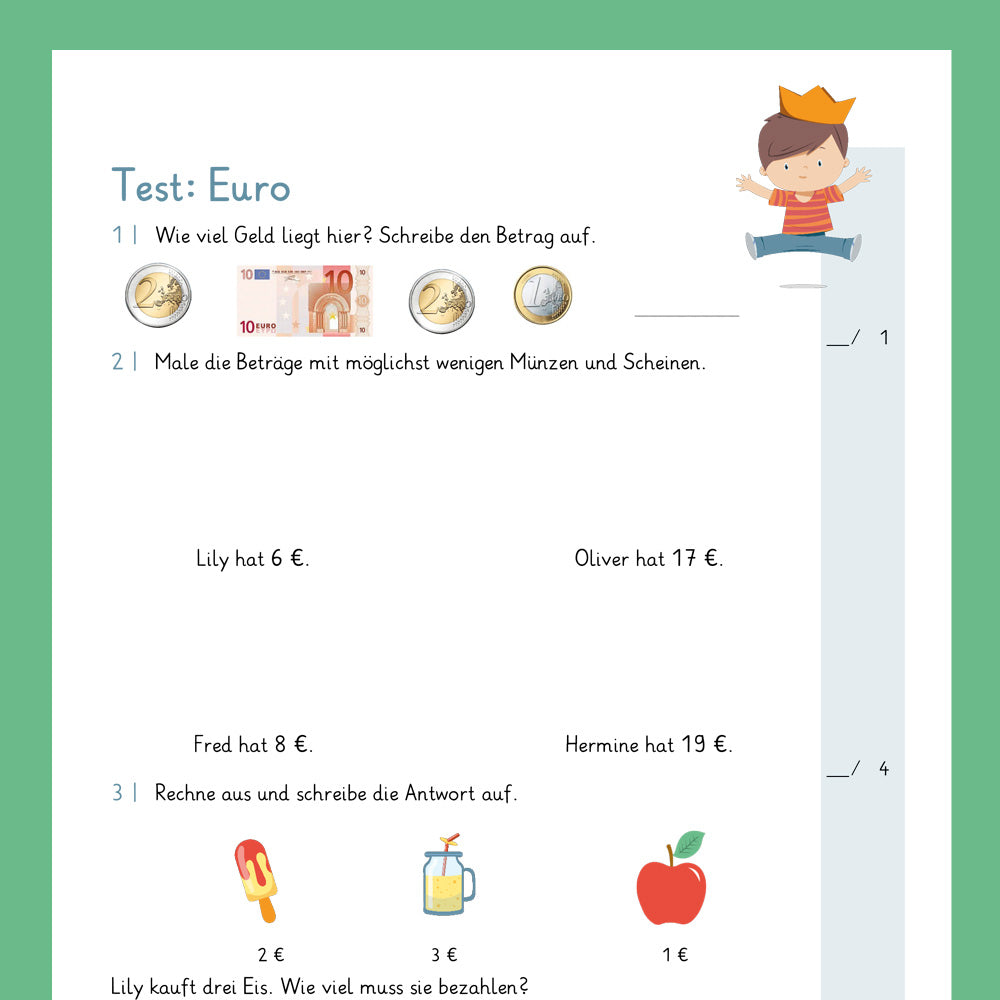 Königspaket: Euro & Cent - Rechnen mit Euro (Mathe, 1. Klasse) - inklusive Test