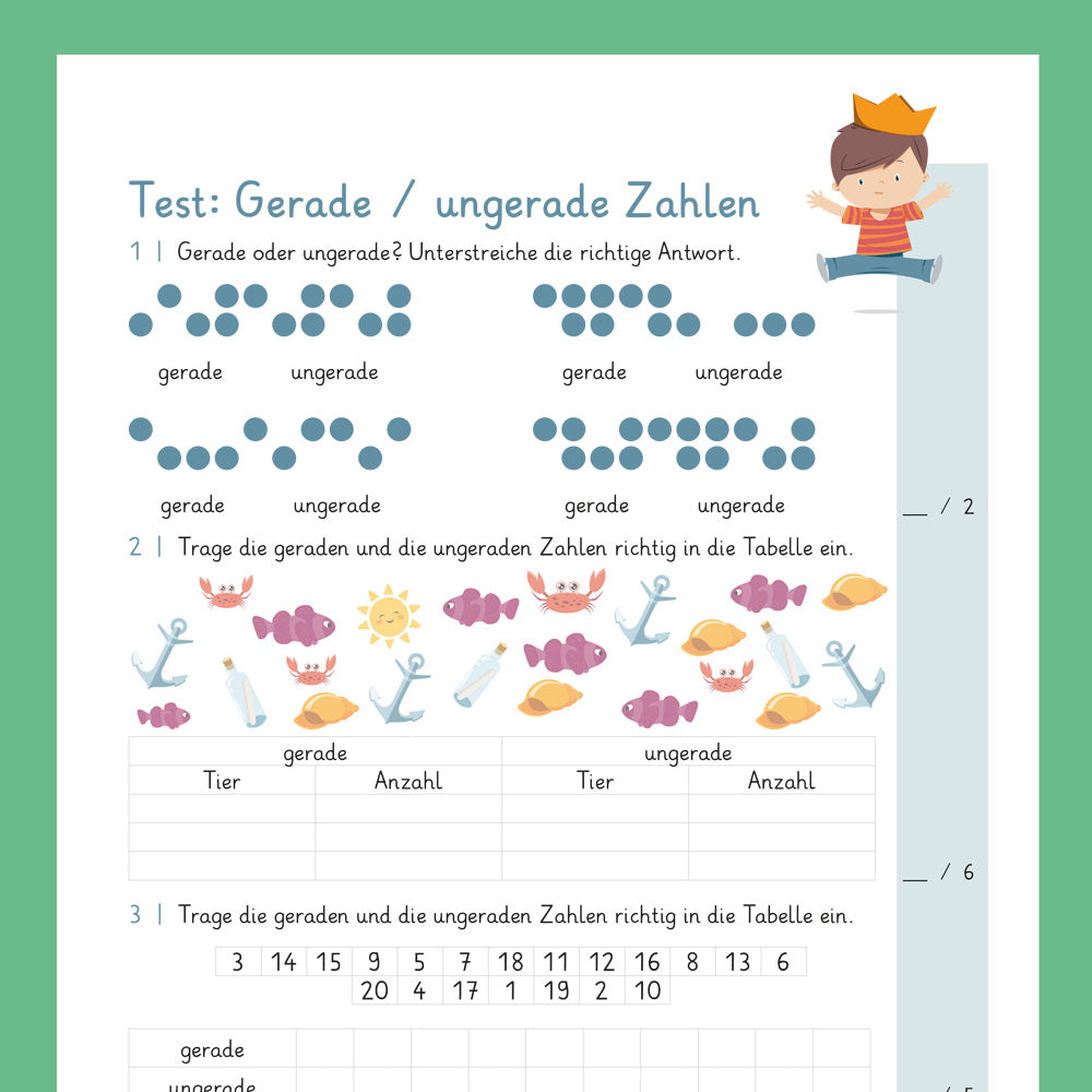 Königspaket: Gerade und ungerade Zahlen (Mathe, 1. Klasse) - inklusive Test