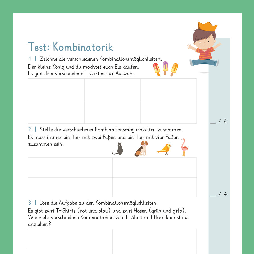 Königspaket: Kombinatorik (Mathe, 1. Klasse) - inklusive Test
