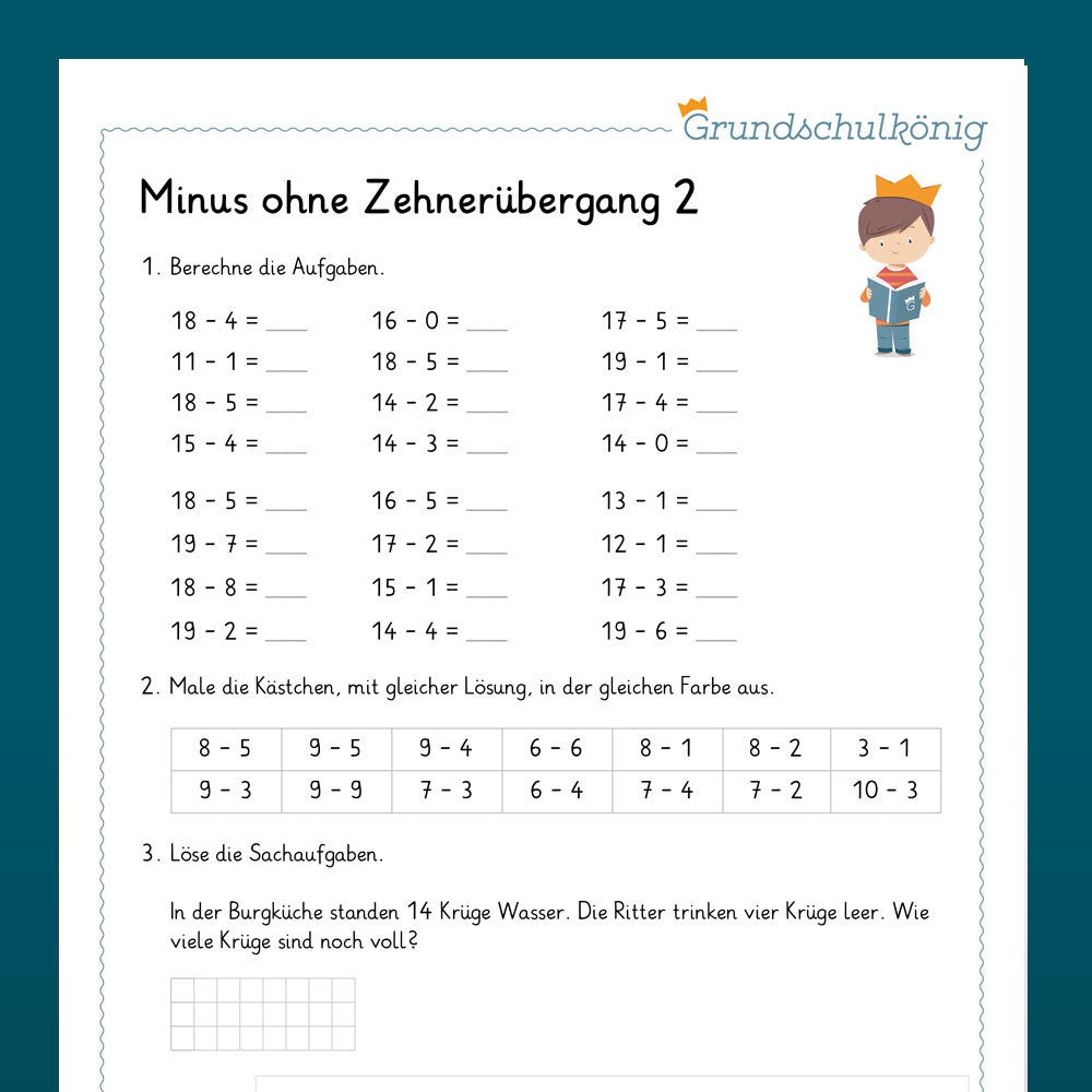 Königspaket: Subtraktion ohne Zehnerübergang im ZR 20 (Mathe, 1. Klasse) - inklusive Test