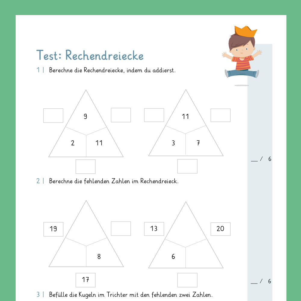 Königspaket: Rechendreiecke im Zahlenraum 20 (Mathe, 1. Klasse) - inklusive Test