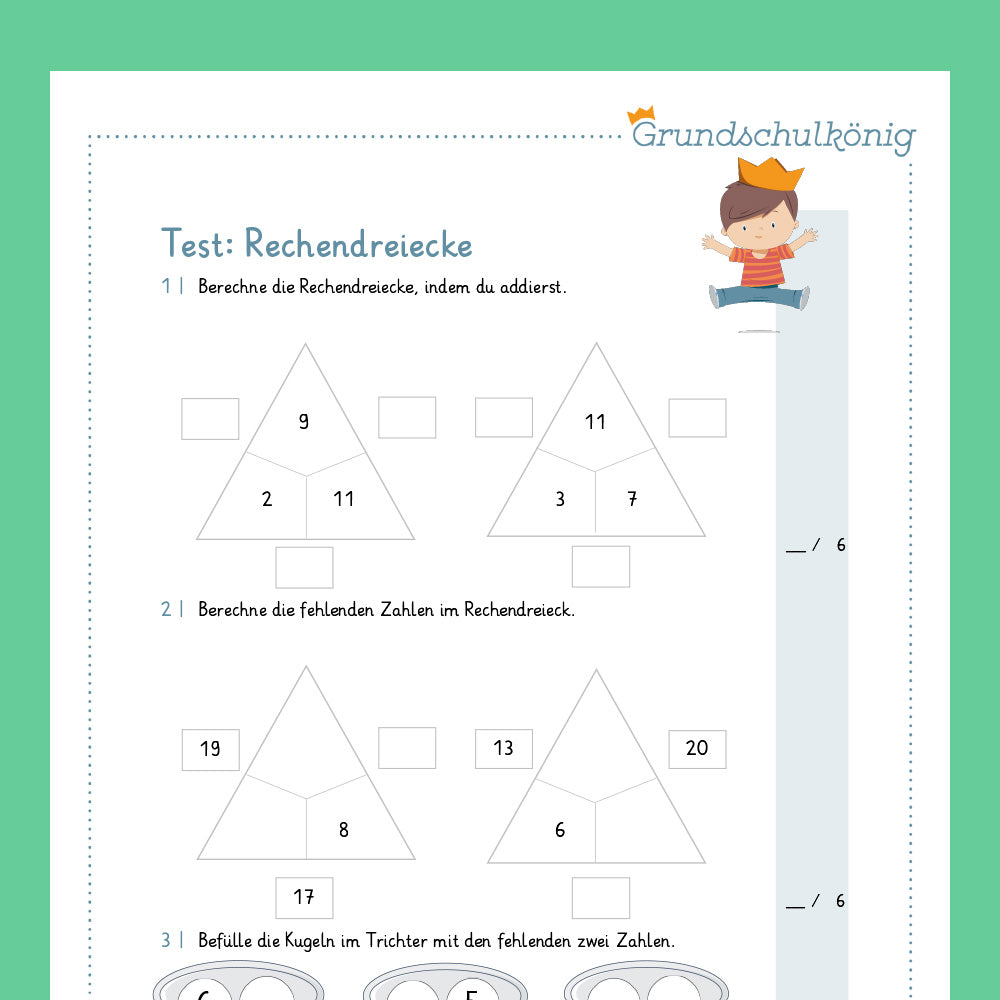 Königspaket: Rechendreiecke im Zahlenraum 20 (Mathe, 1. Klasse) - inklusive Test