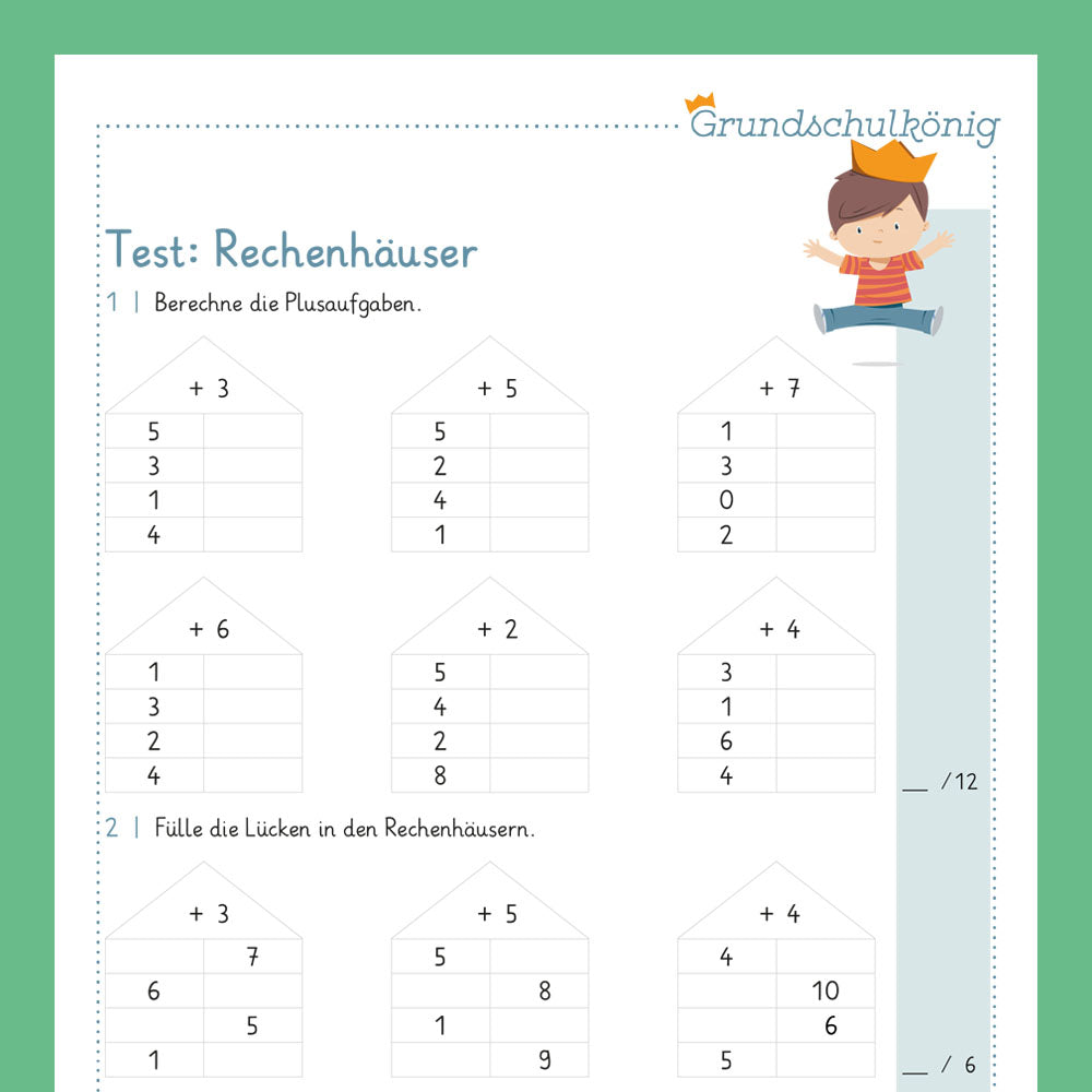 Königspaket: Rechenhäuser im Zahlenraum 10 (Mathe, 1. Klasse) - inklusive Test