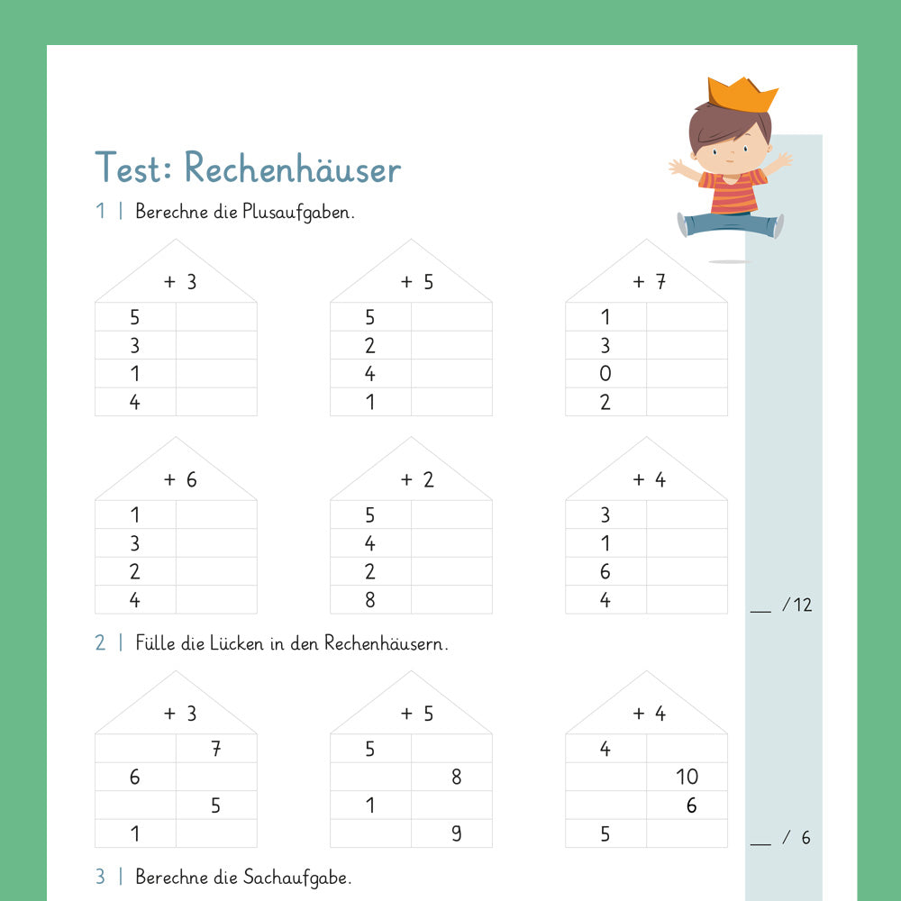 Königspaket: Rechenhäuser im Zahlenraum 10 (Mathe, 1. Klasse) - inklusive Test