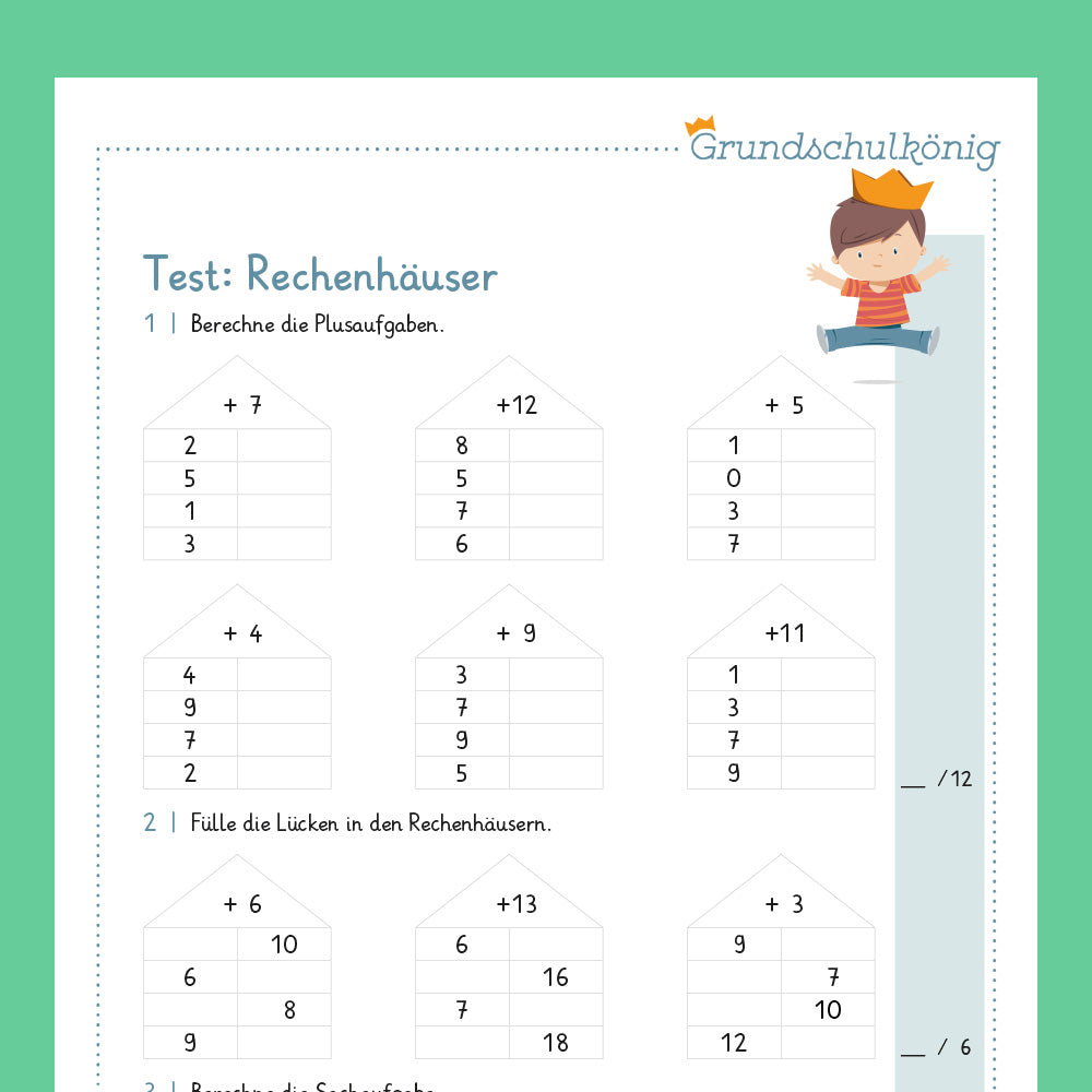 Königspaket: Rechenhäuser im Zahlenraum 20 (Mathe, 1. Klasse) - inklusive Test