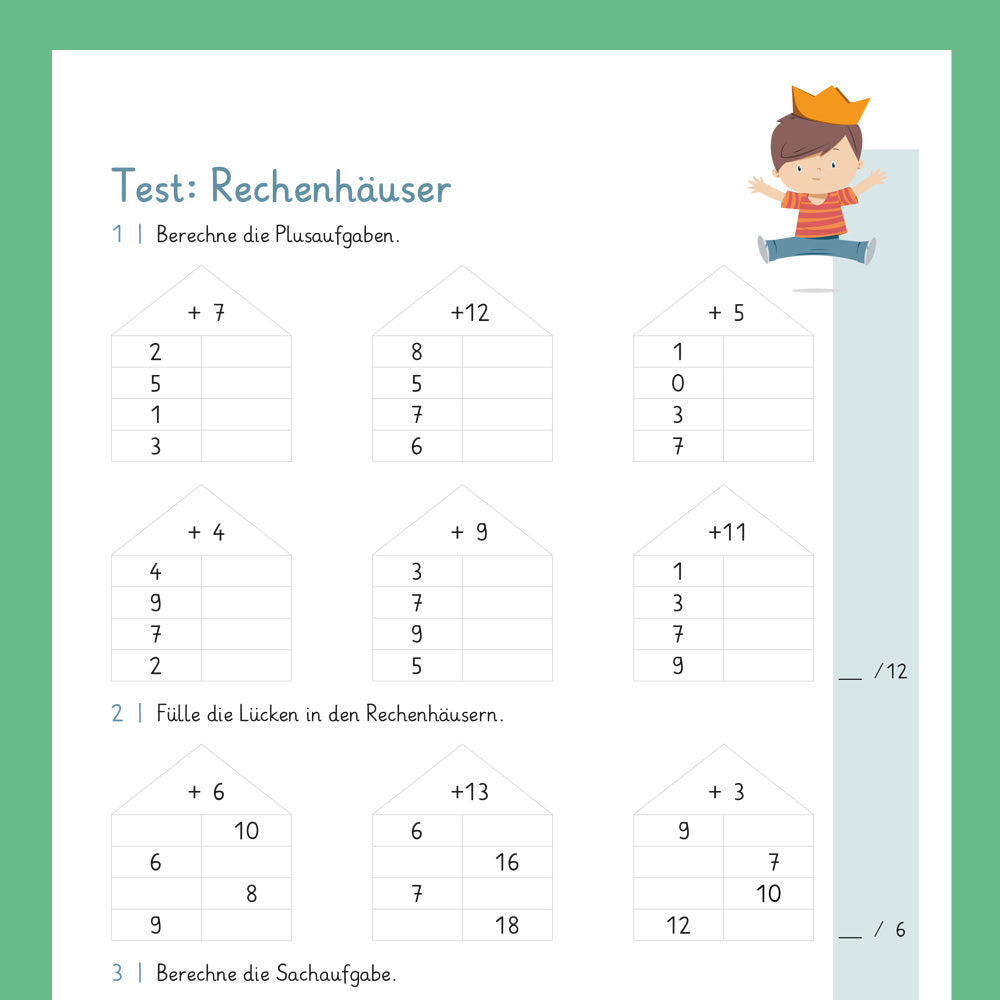 Königspaket: Rechenhäuser im Zahlenraum 20 (Mathe, 1. Klasse) - inklusive Test