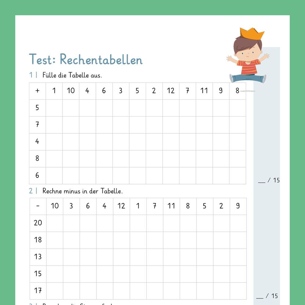 Königspaket: Rechentabellen im Zahlenraum 20 (Mathe, 1. Klasse) - inklusive Test