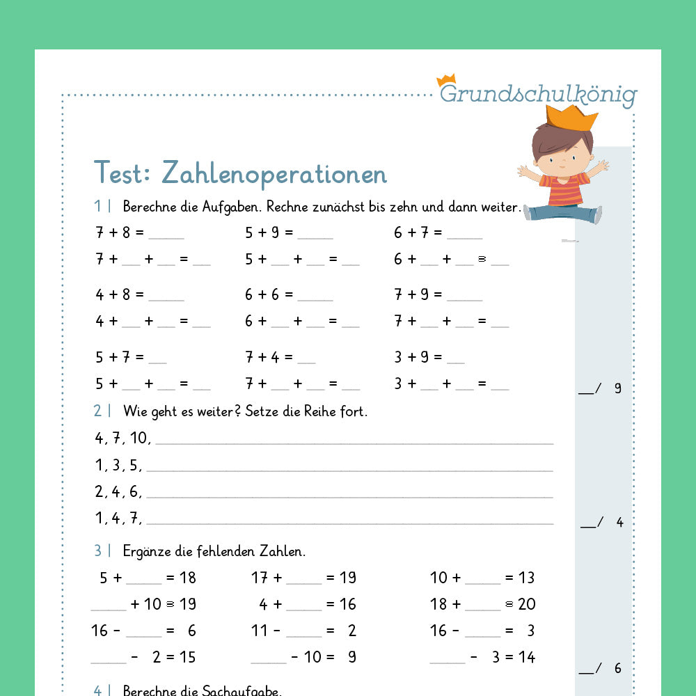 Königspaket: Zahlenoperationen im ZR 20 (Mathe, 1. Klasse) - inklusive Test