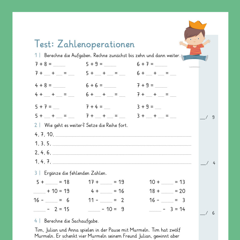 Königspaket: Zahlenoperationen im ZR 20 (Mathe, 1. Klasse) - inklusive Test