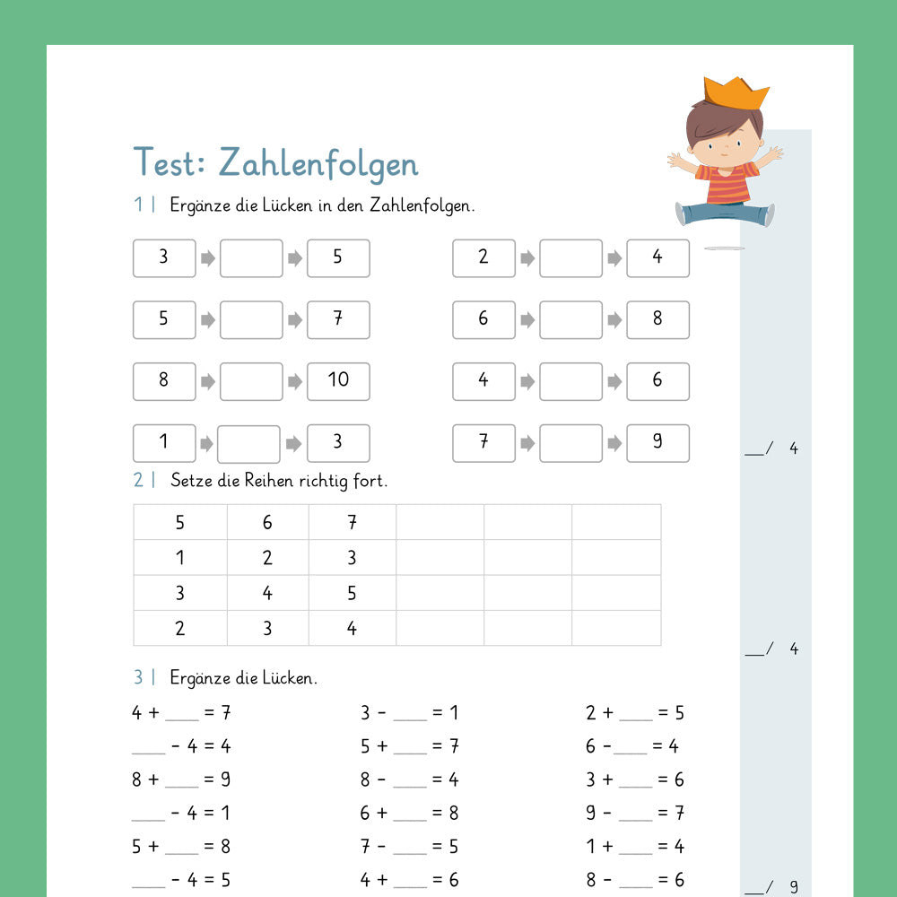 Königspaket: Zahlenfolgen im Zahlenraum 10 (Mathe, 1. Klasse) - inklusive Test