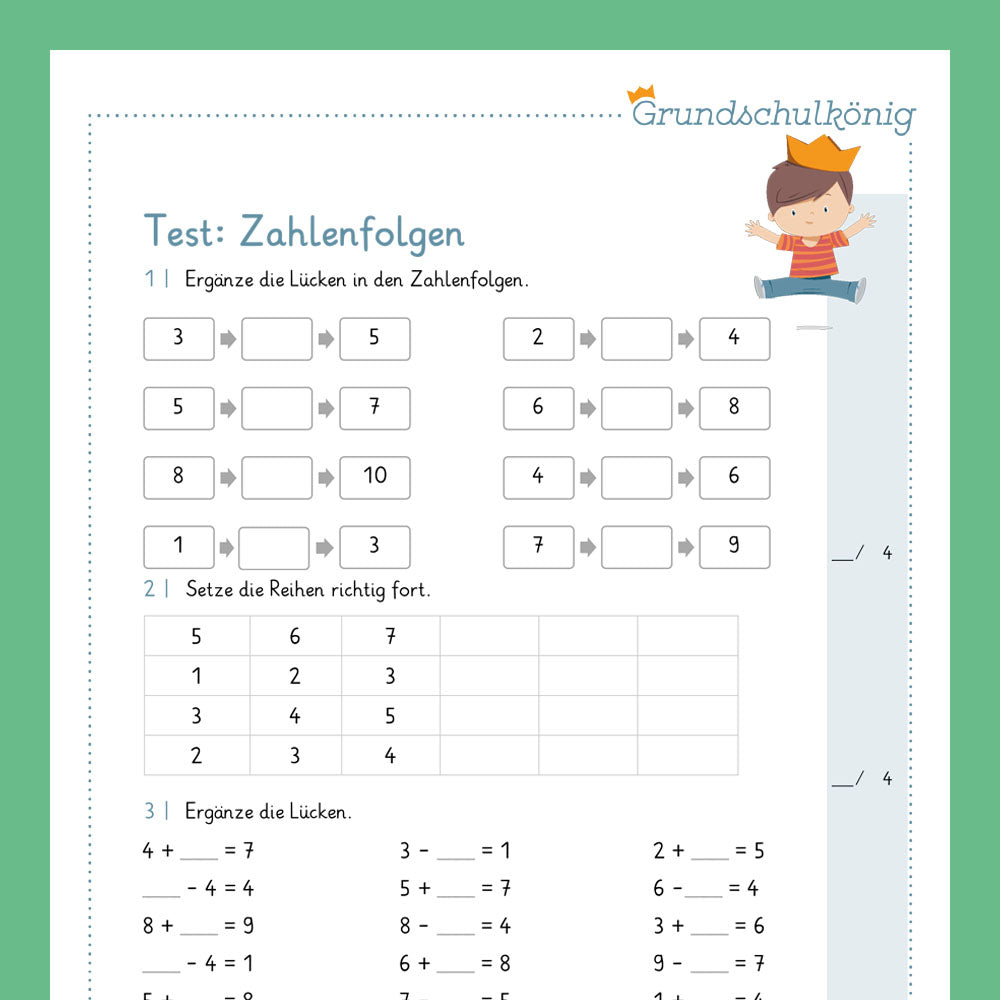 Königspaket: Zahlenfolgen im Zahlenraum 10 (Mathe, 1. Klasse) - inklusive Test