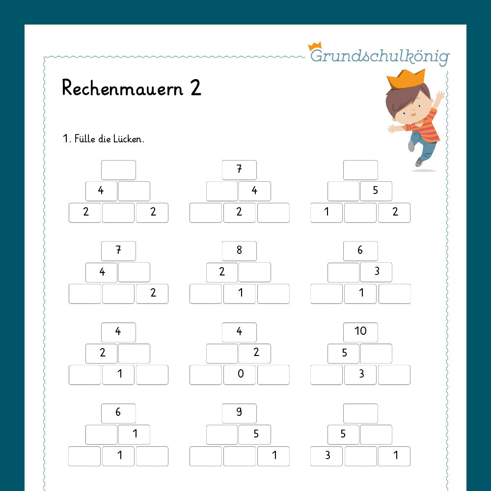 Königspaket: Rechenmauern im Zahlenraum 10 (Mathe, 1. Klasse) - inklusive Test