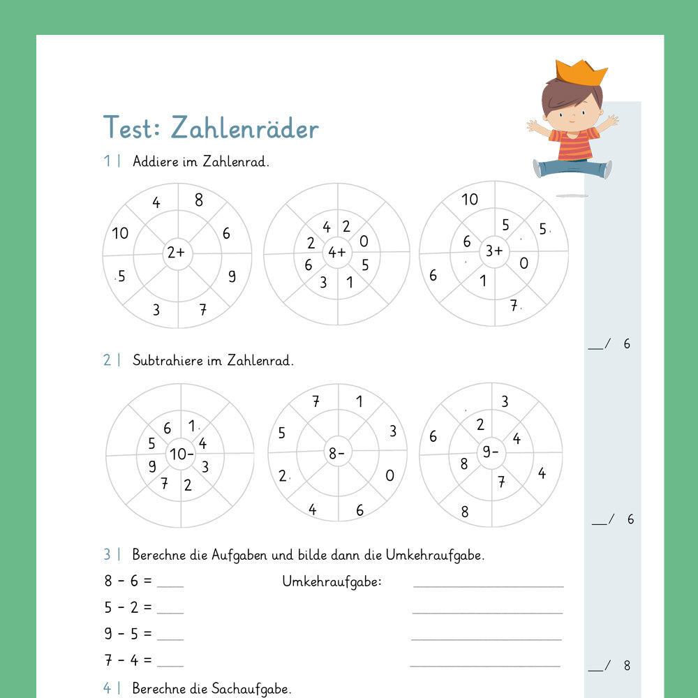 Königspaket: Zahlenräder im Zahlenraum 10 (Mathe, 1. Klasse) - inklusive Test