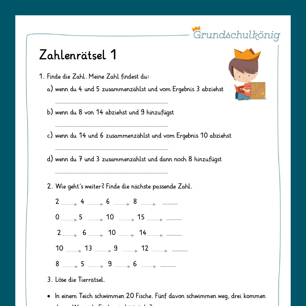 Königspaket: Zahlenrätsel im Zahlenraum 20 (Mathe, 1. Klasse) - inklusive Test