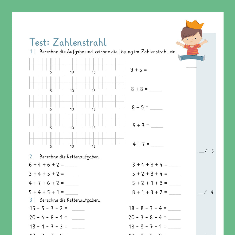 Königspaket: Zahlenstrahl im Zahlenraum 20 (Mathe, 1. Klasse) - inklusive Test